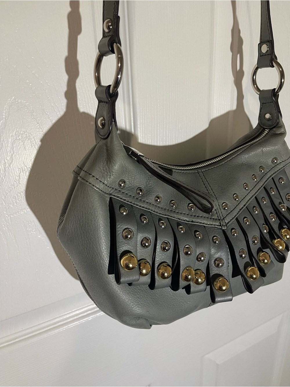 B. MAKOWSKY Silver & Gold Studded Fringe Crossbody Bag - Picture 3 of 16